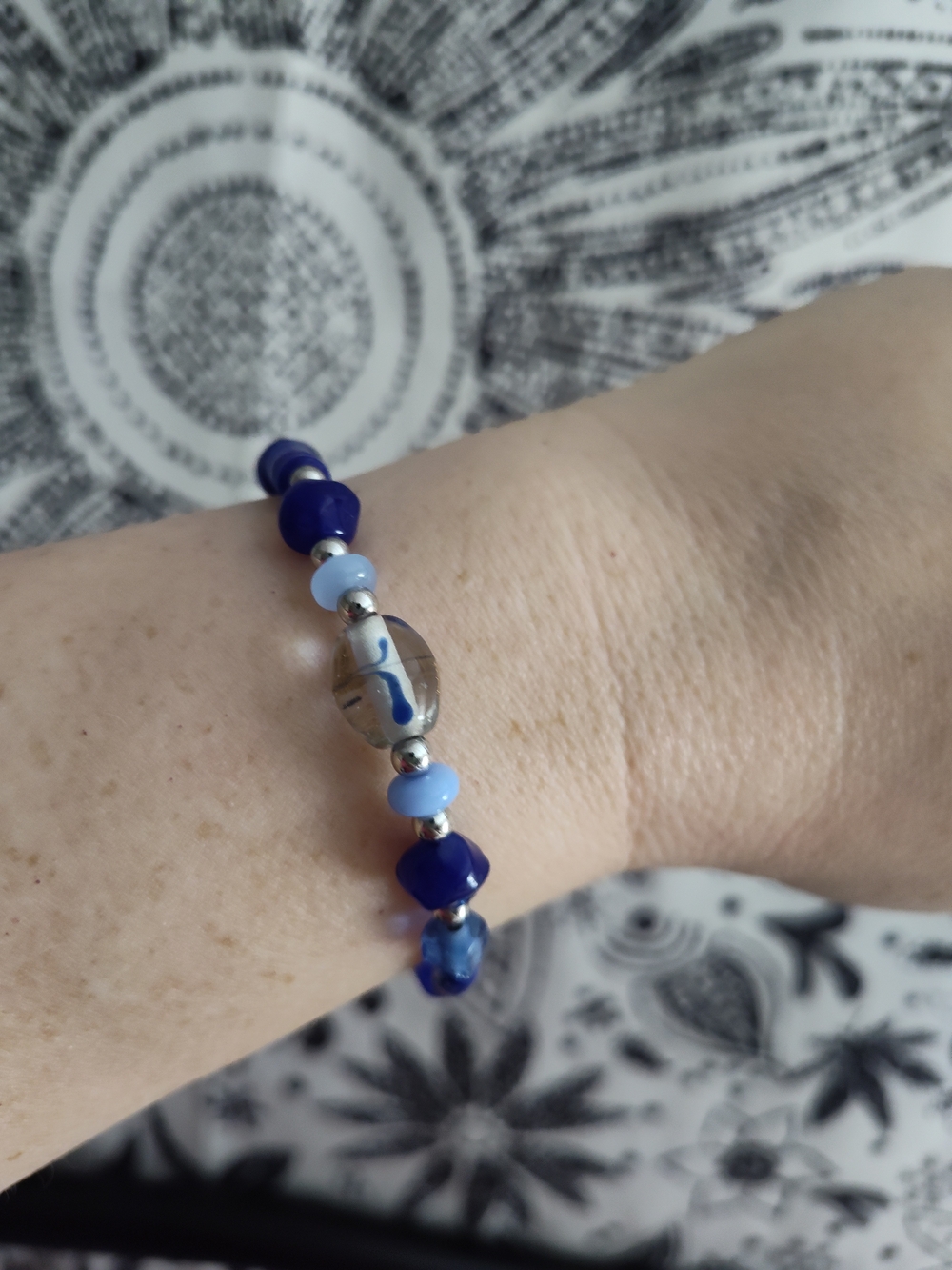 Blue Glass Bead Stretch Bracelet - Women Jewelry